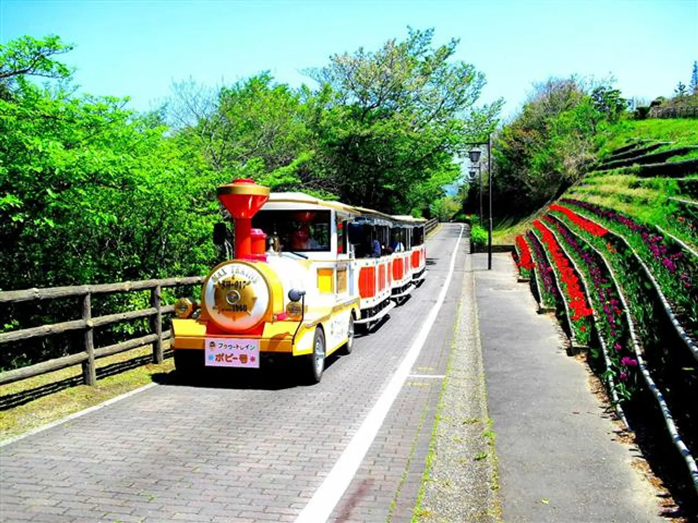 フラワートレイン。この他にフラワーバスも運行。日によって運行ダイヤが変わる