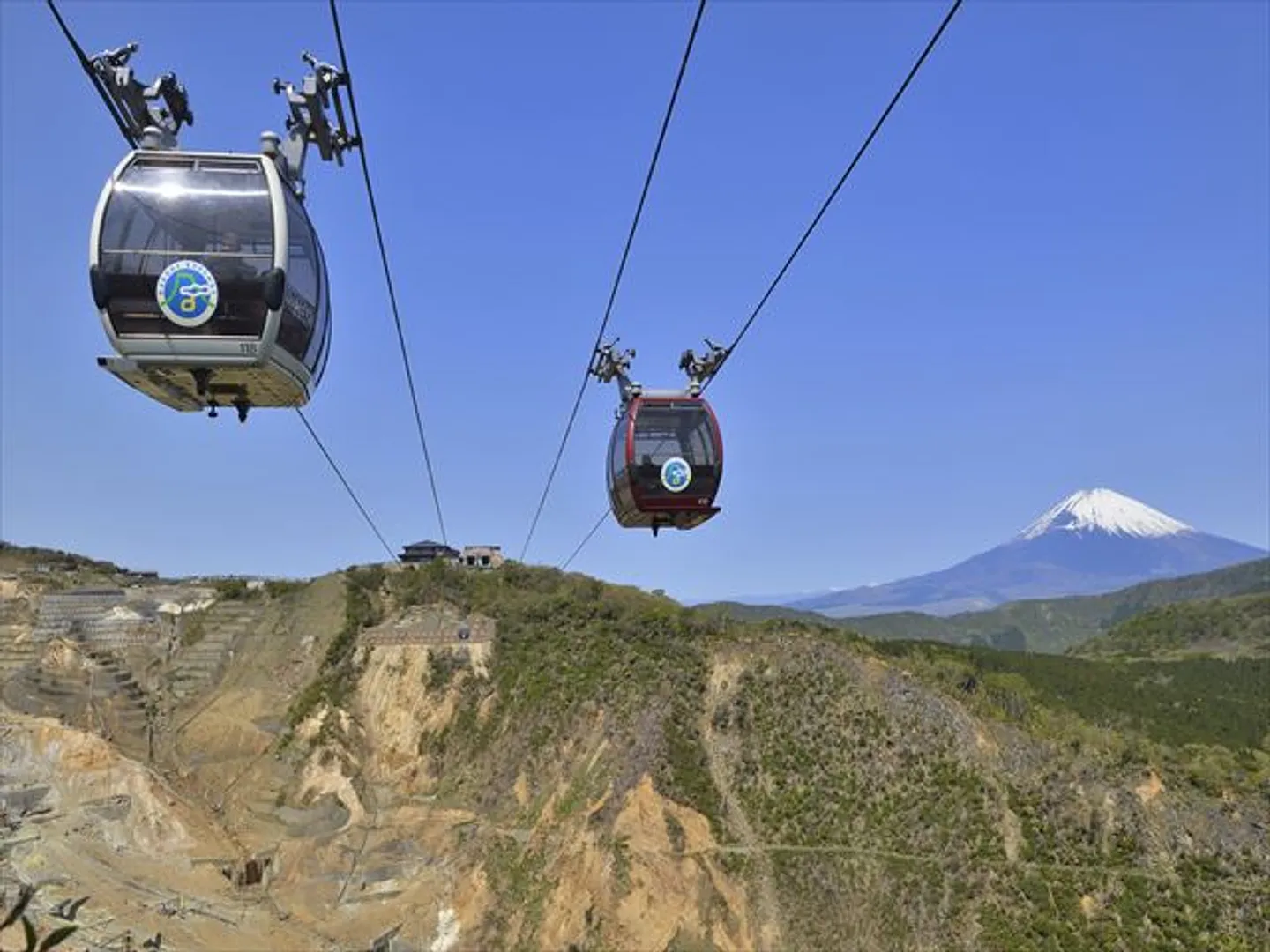 地上から100m以上もある大涌谷の上空を渡る