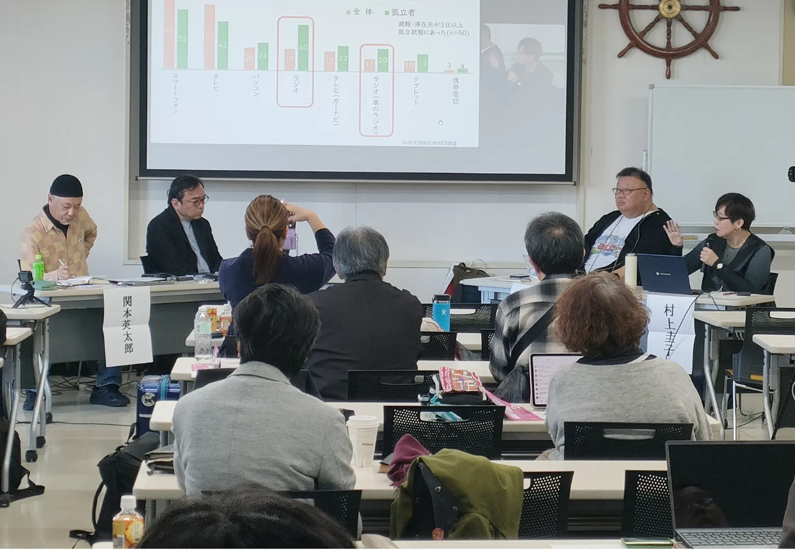 災害時の情報発信などについて話し合うコミュニティーＦＭの関係者（1月25日）