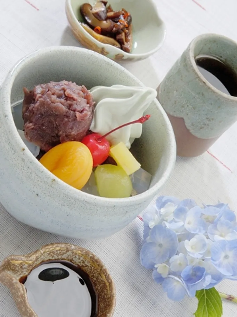 よもぎ白玉クリームあんみつ