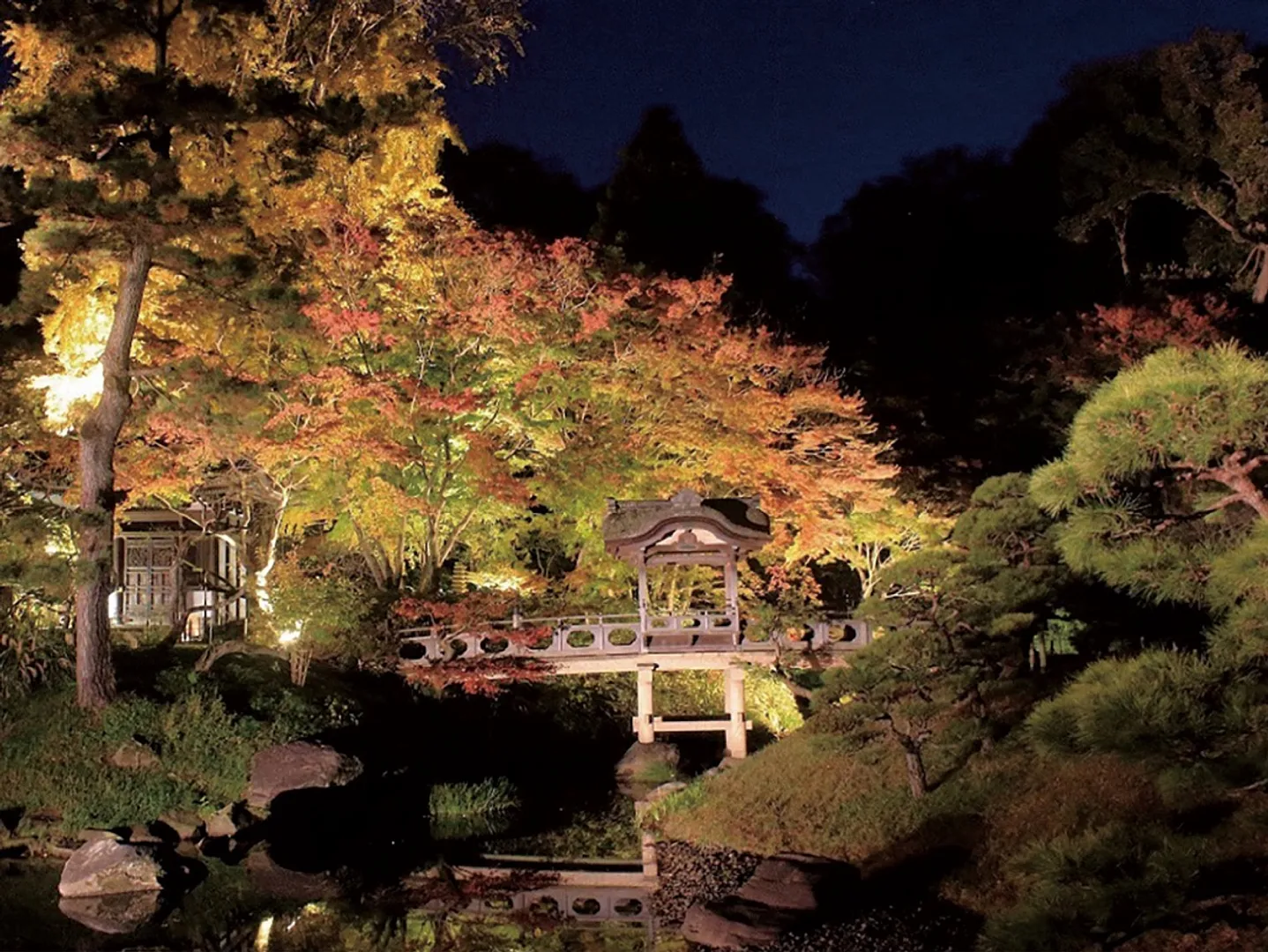 色鮮やかな紅葉と重要文化財建造物が織りなす絶景＝三溪園提供